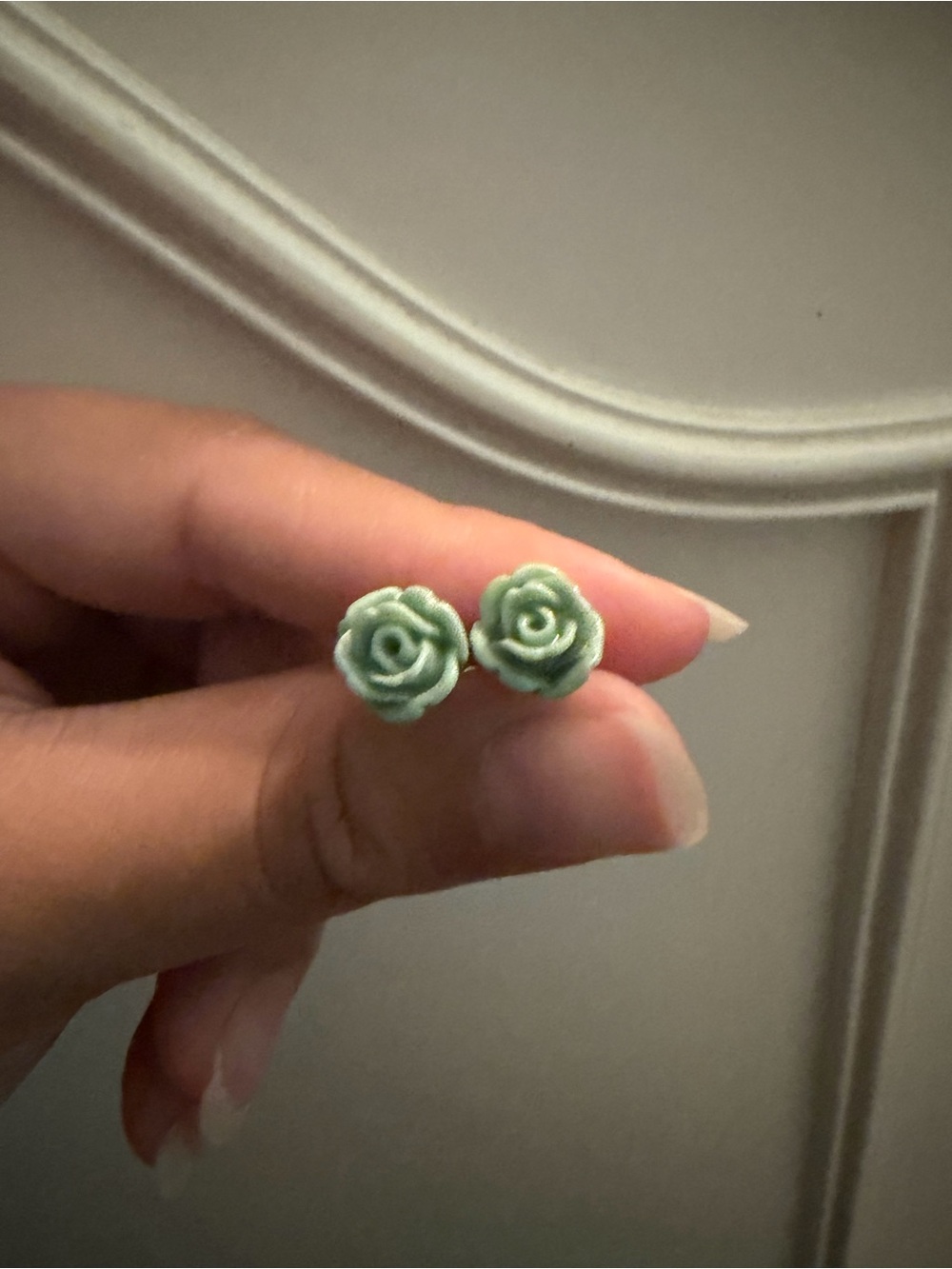 Mint Green Rose Stud Earrings - Women Jewelry